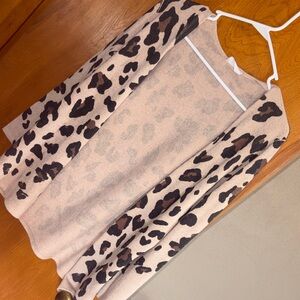 Leopard Print Open Front Cardigan - Beige and Brown